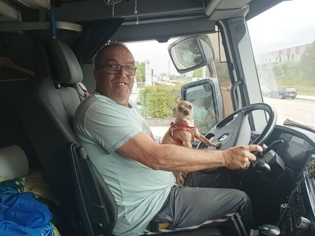 En buena compañía: Pacheco al volante y Brillante vigila cada curva… su ladrido es el mejor GPS, e incluye un pit stop obligatorio cada 100 km para estirar las patas y recargar croquetas.